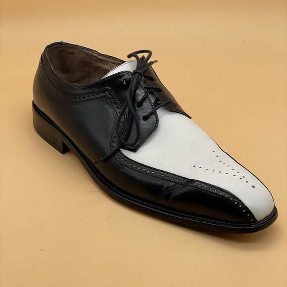 Stacy Adams Atticus Two Tone Wingtip Dress Shoes Men’s 11M Black/White Dandy - Picture 3 of 16